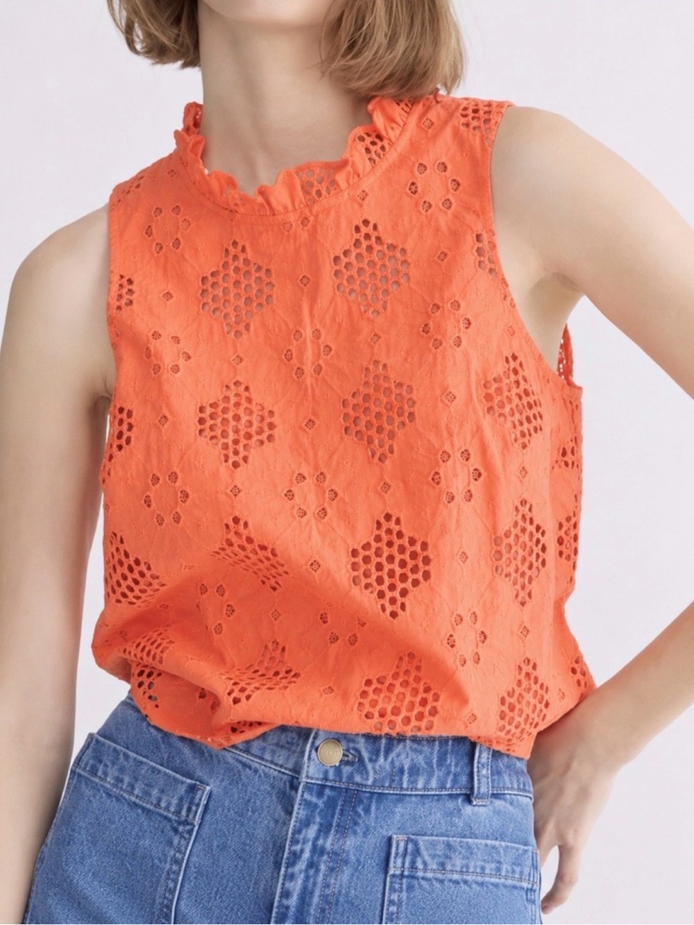 J. Crew Orange Sleeveless Eyelet Top
